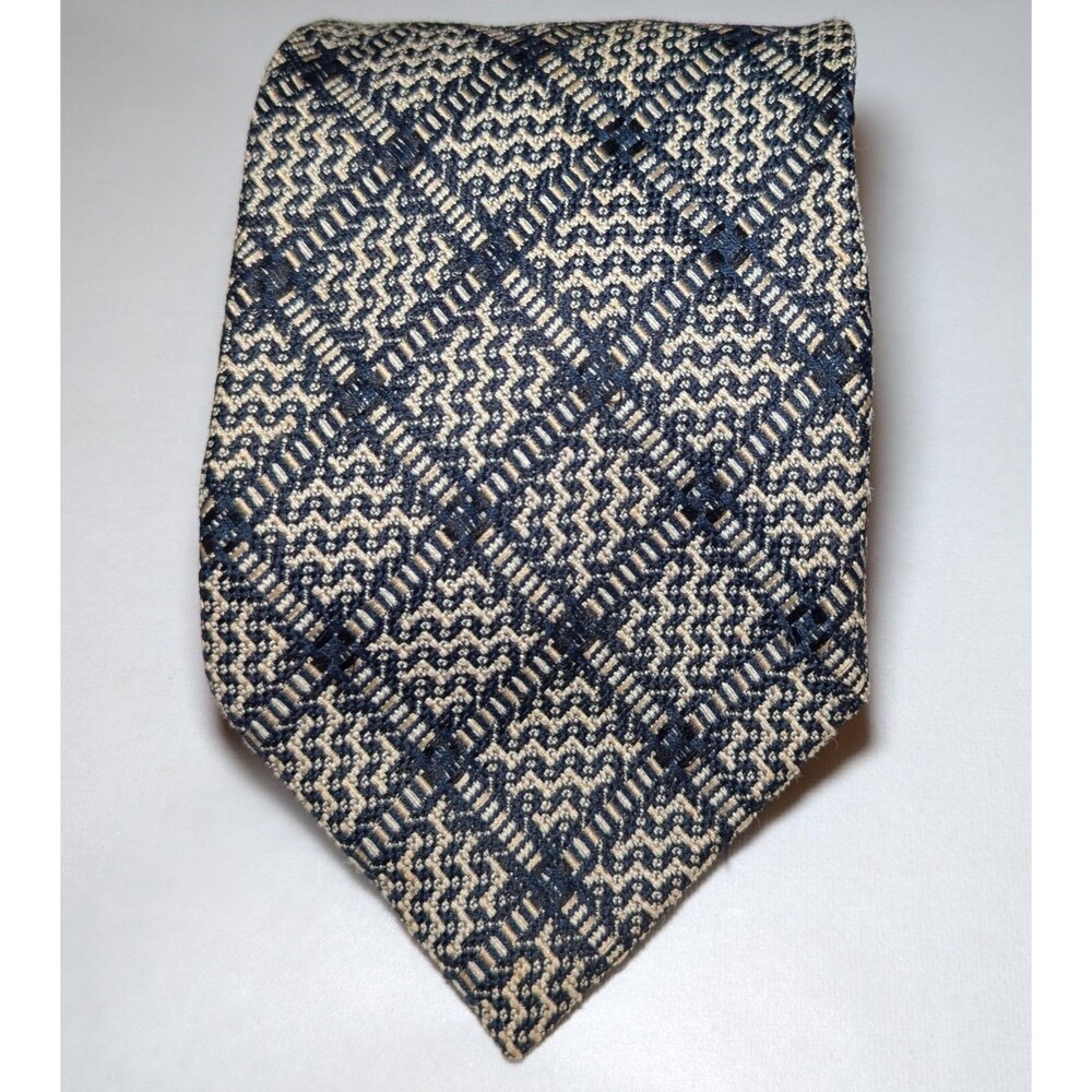 HUGO BOSS Tie 100% Silk Designer Black & Cream W3.75xL60 Made in Italy Luxury